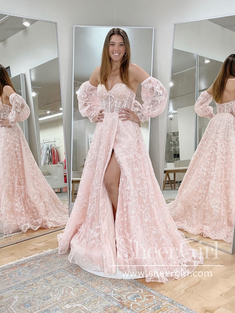 Detachable Puff Sleeve Prom Dress Tulle Long Evening Dresses ARD2678 SheerGirl Detachable Puff Sleeve Prom Dress Tulle Long Evening Dresses ARD2678 SheerGirl