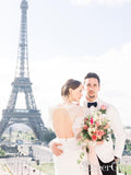 Elegant Pearls Beaded Sheath Bohemian Ruffles Key Hole Floor Length Wedding Dress AWD1693-SheerGirl