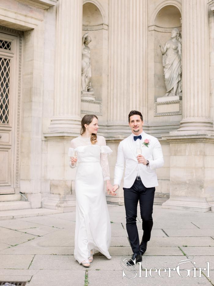 Elegant Pearls Beaded Sheath Bohemian Ruffles Key Hole Floor Length Wedding Dress AWD1693-SheerGirl