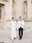 Vestido de novia elegante hasta el suelo con abertura en la llave y volantes bohemios con cuentas y perlas AWD1693