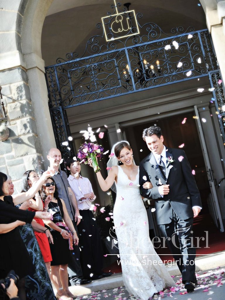 Fancy Mermaid Wedding Gown with Vintage Lace Sweep Train AWD1741-SheerGirl