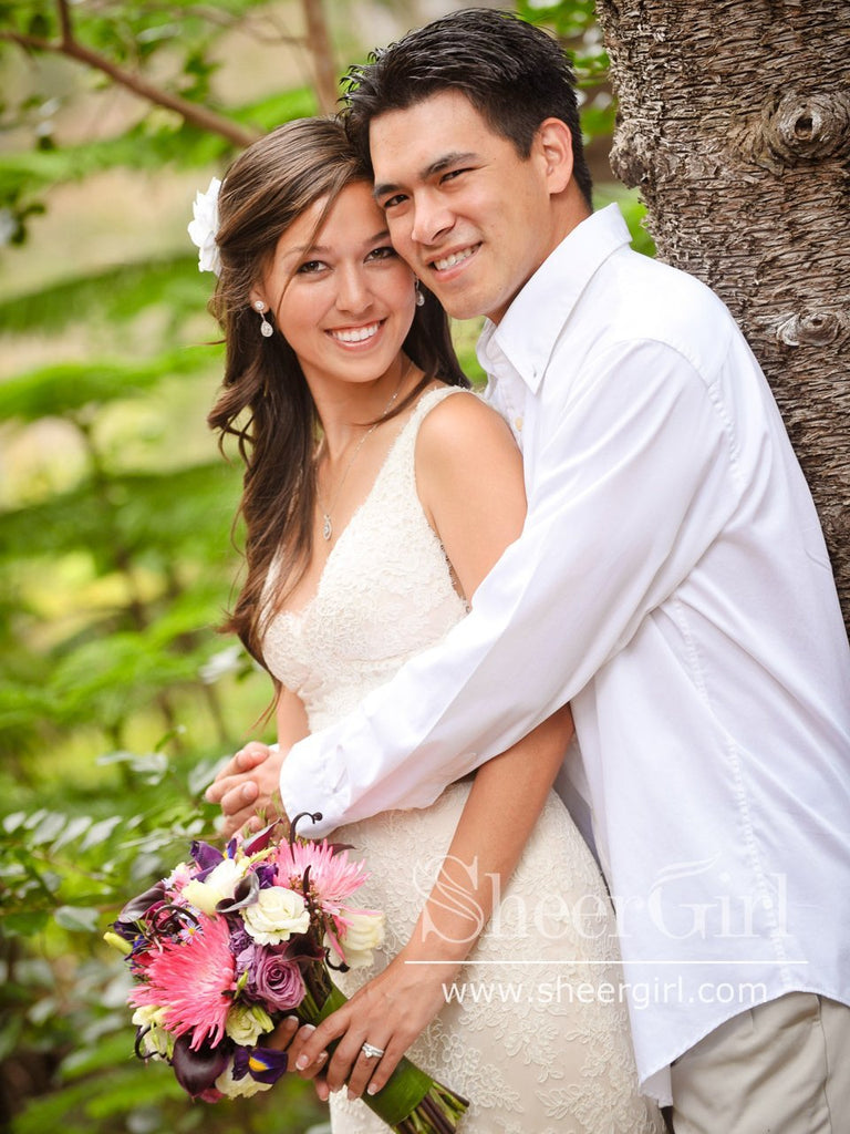 Fancy Mermaid Wedding Gown with Vintage Lace Sweep Train AWD1741-SheerGirl