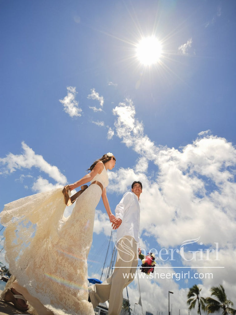 Fancy Mermaid Wedding Gown with Vintage Lace Sweep Train AWD1741-SheerGirl