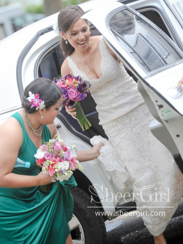 Fancy Mermaid Wedding Gown with Vintage Lace Sweep Train AWD1741-SheerGirl