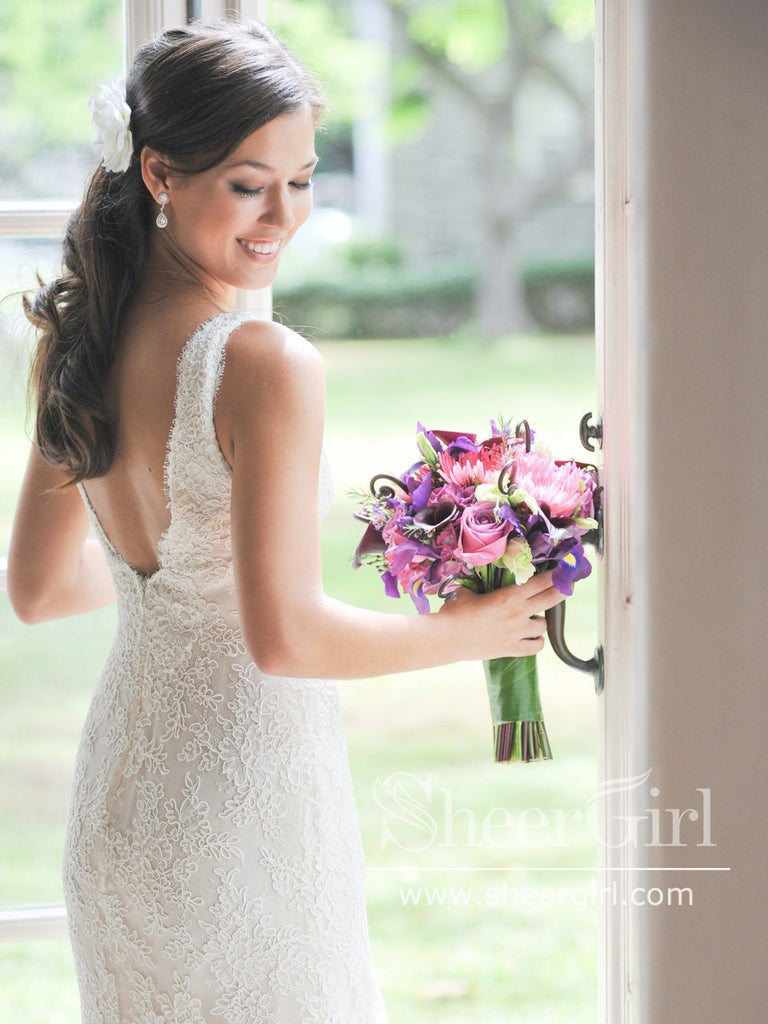 Fancy Mermaid Wedding Gown with Vintage Lace Sweep Train AWD1741-SheerGirl