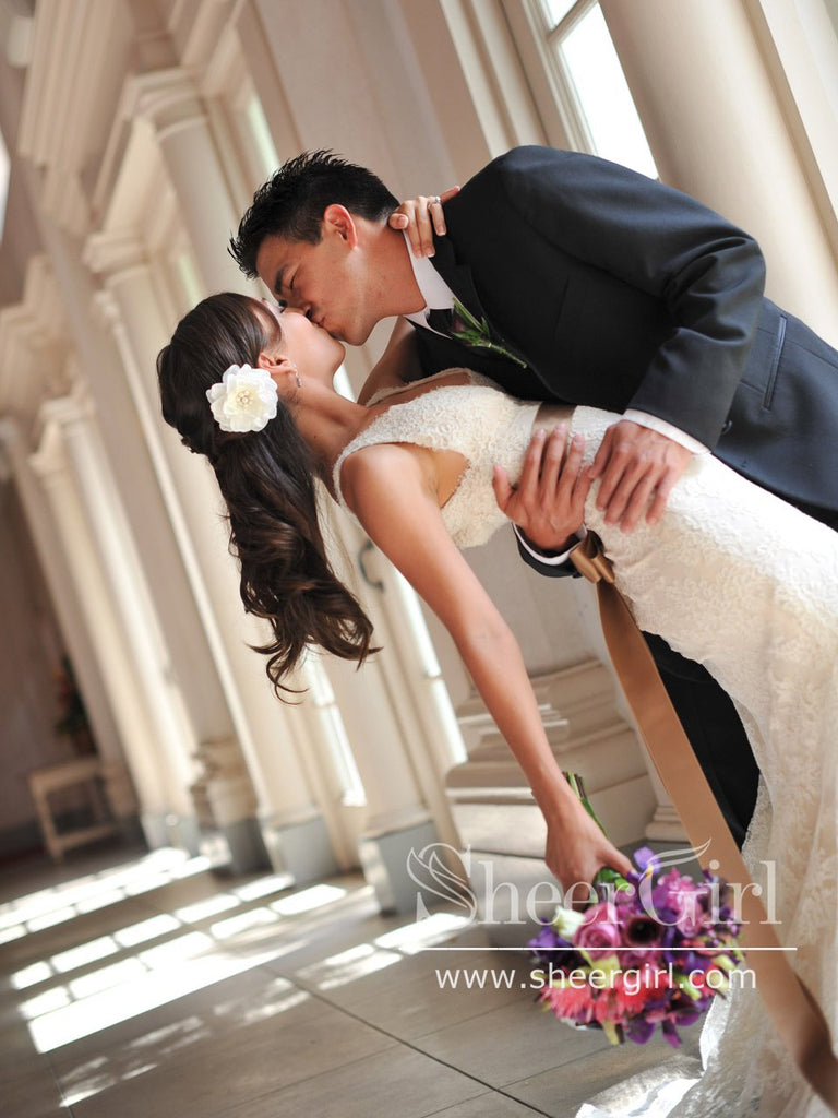 Fancy Mermaid Wedding Gown with Vintage Lace Sweep Train AWD1741-SheerGirl