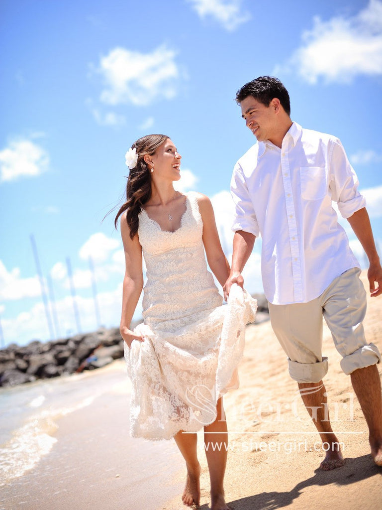 Fancy Mermaid Wedding Gown with Vintage Lace Sweep Train AWD1741-SheerGirl