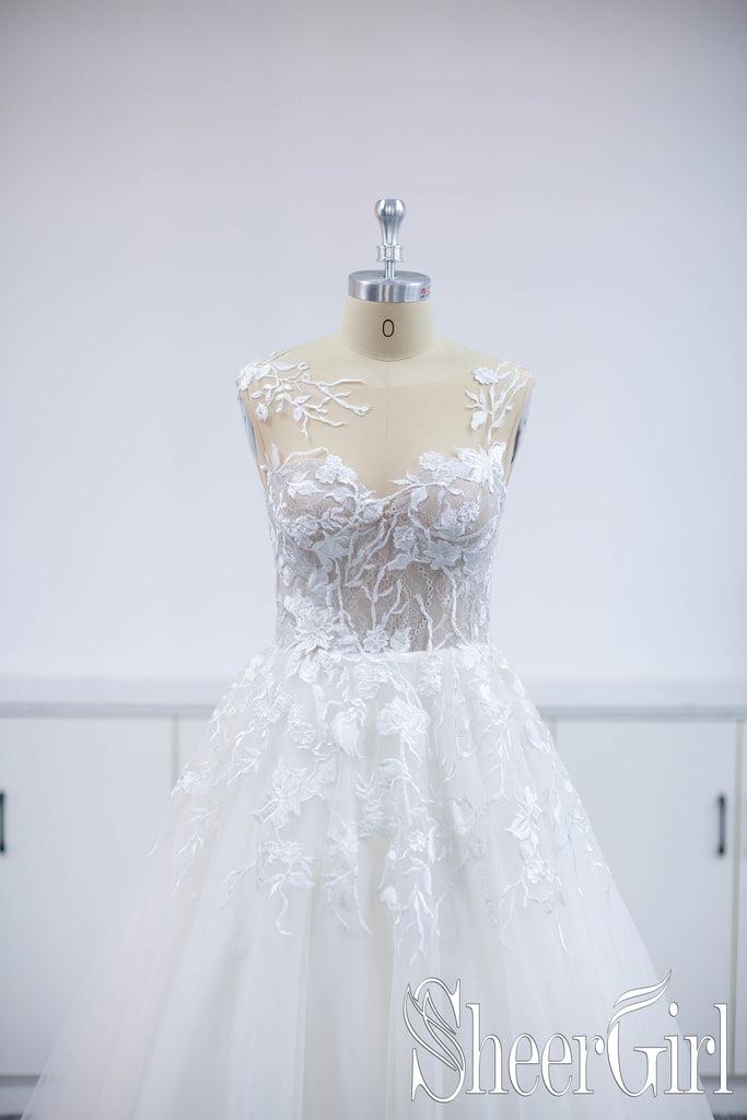 Floral Applique Beach Wedding Dresses Backless Boho Wedding Gown AWD1568-SheerGirl