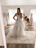 Floral Lace Princess Tiered A-Line Wedding Gown with Cascading Layers Chapel Train AWD1816B-SheerGirl