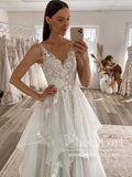 Floral Lace Princess Tiered A-Line Wedding Gown with Cascading Layers Chapel Train AWD1816B-SheerGirl