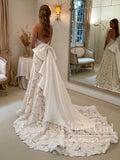 Floral Lace Strapless A Line Wedding Dress with Satin Bowtie Boho Wedding Gown AWD1934-SheerGirl