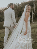 Floral Lace V Neck Sheath Boho Wedding Dress Mermaid Wedding Gown AWD1920-SheerGirl
