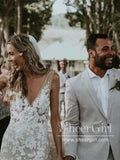 Floral Lace V Neck Sheath Boho Wedding Dress Mermaid Wedding Gown AWD1920-SheerGirl