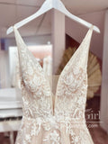 Floral Vintage Lace Bridal Gown V Neck Wedding Dress AWD1868-SheerGirl