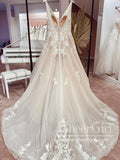 Floral Vintage Lace Bridal Gown V Neck Wedding Dress AWD1868-SheerGirl