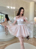 Flowers Organza Fairy Short Prom Dress Strapless Corset Bodice Homecoming Dress ARD2890-SheerGirl