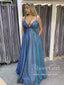 Vestido de fiesta largo de corte A con tirantes finos dobles y busto plisado de tela brillante ARD2583