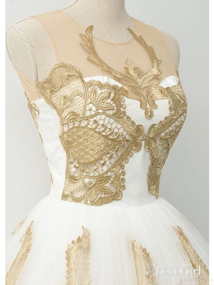 Gold Lace Homecoming Dresses Knee Length Vintage Short Prom Dresses ARD1370-SheerGirl