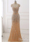 Gold Mermaid Beaded Prom Dresses Long Appliqed 20's Gatsby Themed Party Dresses ARD1026