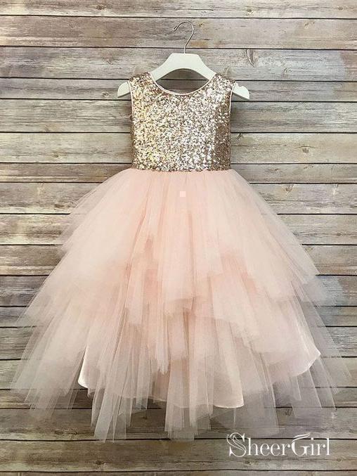 Gold Sequin Flower Girl Dresses Blush Pink Cute Baby Flower Girl