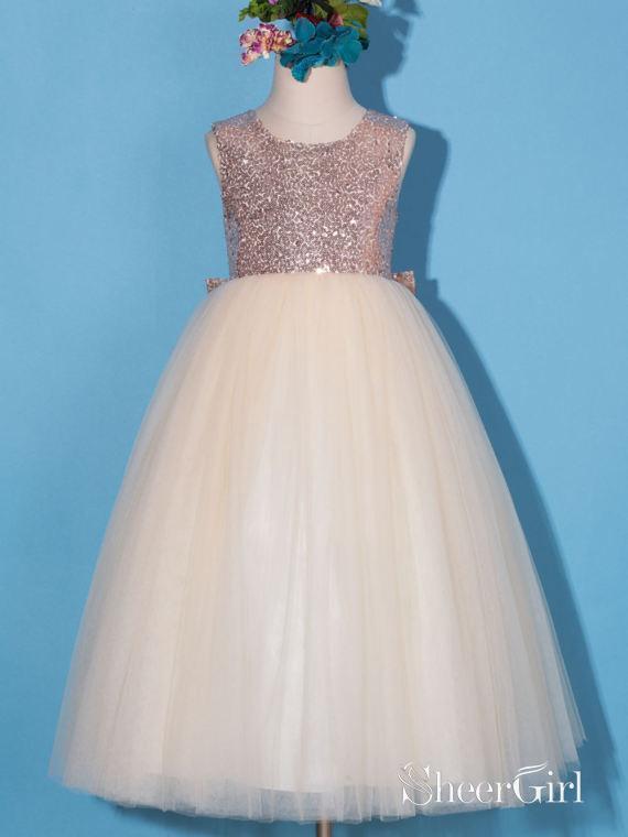 Gold Sequin Shiny Flower Girl Dresses with Bowknot ARD1278-SheerGirl