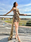 Gold Sparkly Short Prom Dress Single Sleeve Sequins Homecoming Dress ARD2888