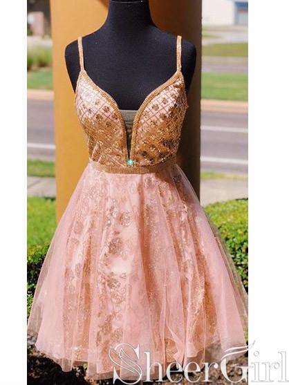 slim fit dress slacks Blush Pink V Neck Sleeveless Chiffon Short Bridesmaid Dress with Rose –  kateprom main image 1