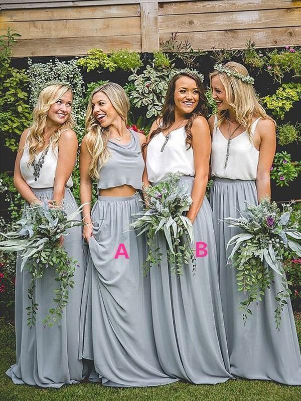 Grey Mismatched Bridesmaid Dresses Two Piece Long Bridesmaid Dress