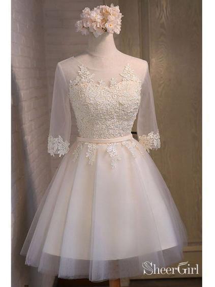 Half Sleeve Short Homecoming Dresses Grey Lace Applique Cheap Homecoming Dresses – SheerGirl