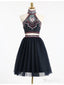 Halter High Neck Embroidery Two Piece Boho Homecoming Dresses,apd2577