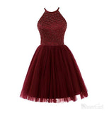 Halter High Neck Purple Homecoming Dresses with Beaded Bodice Tulle Skirt,apd1557-SheerGirl