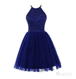 Halter High Neck Purple Homecoming Dresses with Beaded Bodice Tulle Skirt,apd1557-SheerGirl