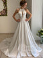 Halter Neck A Line Sweep Train Simple Satin Wedding Dress AWD1805