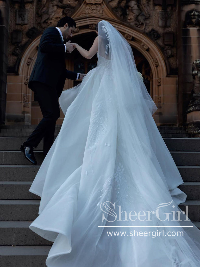 Halter Neck Beaded Luxury Wedding Dress Organza Ball Gown Wedding Gown AWD1939-SheerGirl