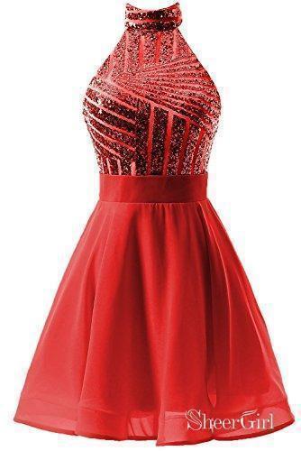 Halter Short Homecoming Dresses Sparkly Cheap Cute Homecoming Dress AR –  SheerGirl