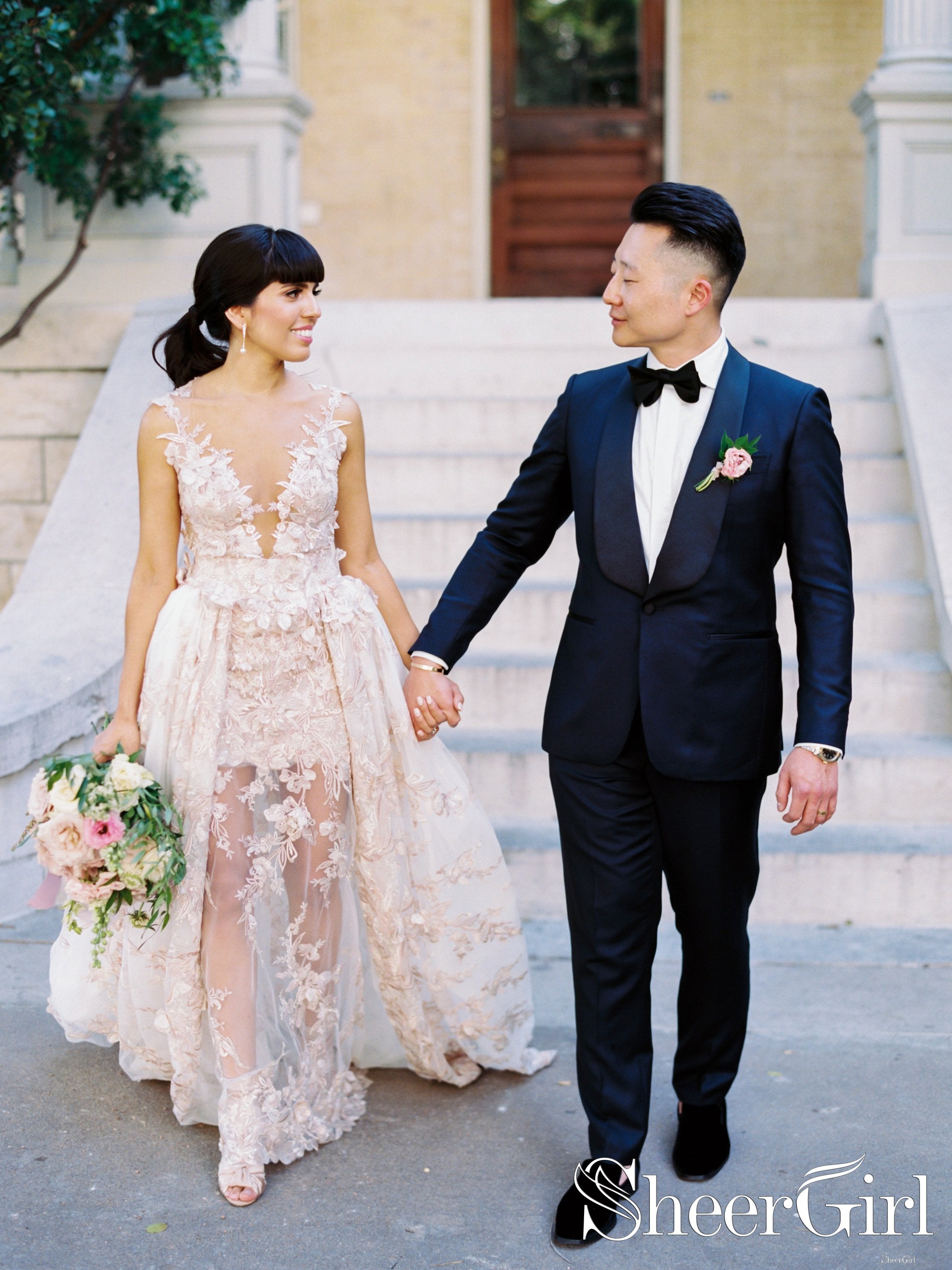 high low champagne wedding dresses Non-Traditional Wedding Dresses Champagne Tulle With Ivory Lace  Lisposa