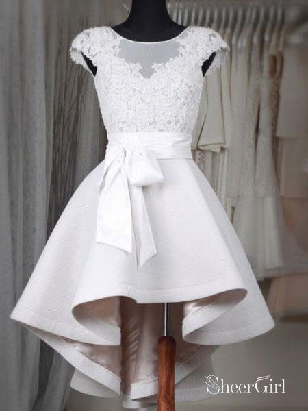 High Low Short Ivory Satin Homecoming Dresses with Sash ADP1848 High Low Short Ivory Satin Homecoming Dresses with Sash ADP1848