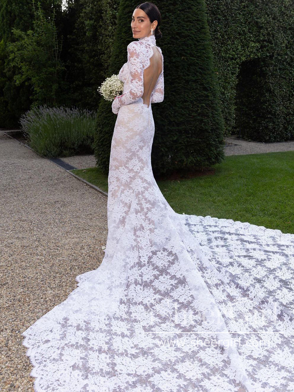 High Neck Boho Rustic Lace Wedding Dresses Vintage Sheath Wedding Dress with Cathedral Train AWD1922 High Neck Boho Rustic Lace Wedding Dresses Vintage Sheath Wedding Dress with Cathedral Train AWD1922
