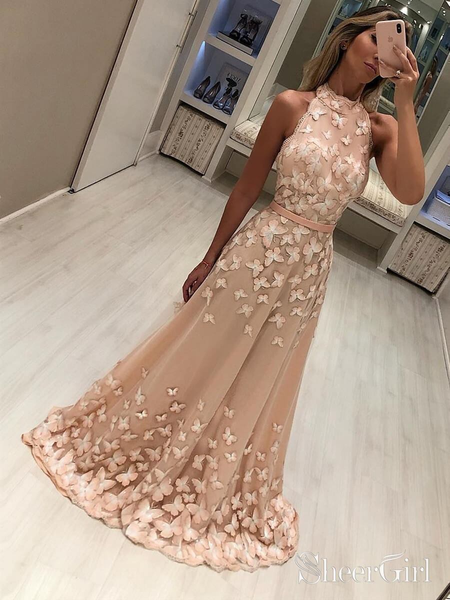 High Neck Long Prom Dresses 3D Butterfly Lace Prom Dress ARD1985 High Neck Long Prom Dresses 3D Butterfly Lace Prom Dress ARD1985