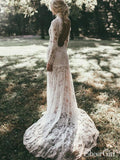 High Neck See Through Rustic Lace Wedding Dresses Vintage Sheath Wedding Dress AWD1244-SheerGirl