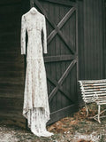 High Neck See Through Rustic Lace Wedding Dresses Vintage Sheath Wedding Dress AWD1244-SheerGirl