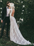 High Neck See Through Rustic Lace Wedding Dresses Vintage Sheath Wedding Dress AWD1244-SheerGirl