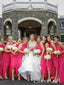 Vestidos de dama de honor de gasa de encaje rosa intenso, vestidos de dama de honor hasta el suelo con pliegues ARD2468