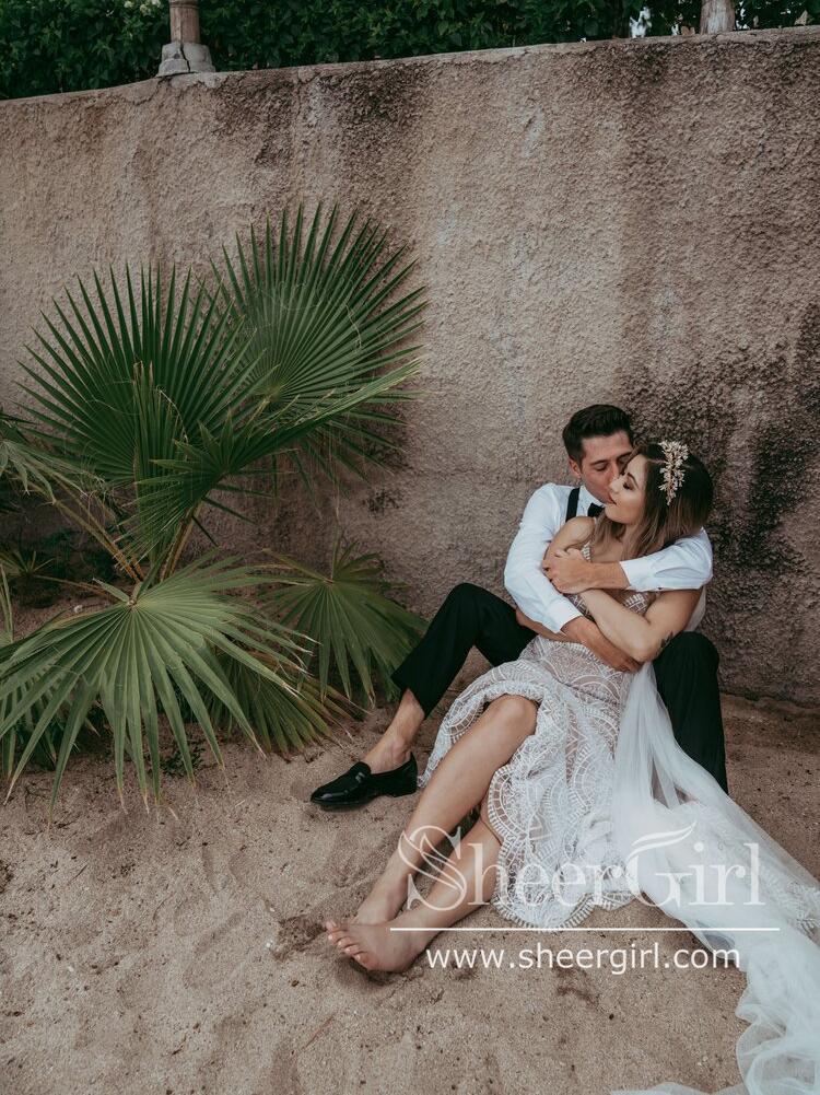 Intricately Lace Mermaid Gown with Sweetheart Neckline Chapel Train Wedding Dress AWD1779-SheerGirl