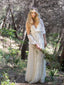 Vestidos de novia de encaje bohemio de marfil, vestido de novia campestre sin espalda con cuello en V AWD1199