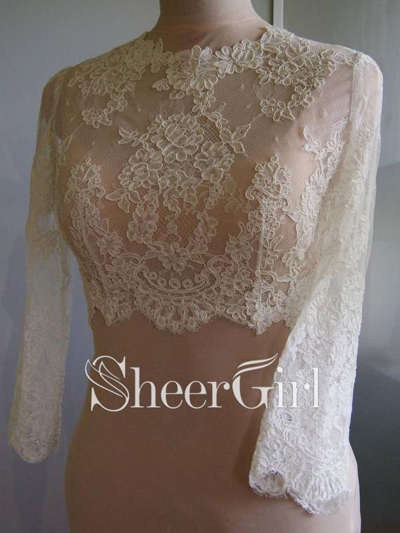 Ivory Lace Bridal Jackets with Sleeves Vintage Bridal Bolero Tops WJ0002 Ivory Lace Bridal Jackets with Sleeves Vintage Bridal Bolero Tops WJ0002