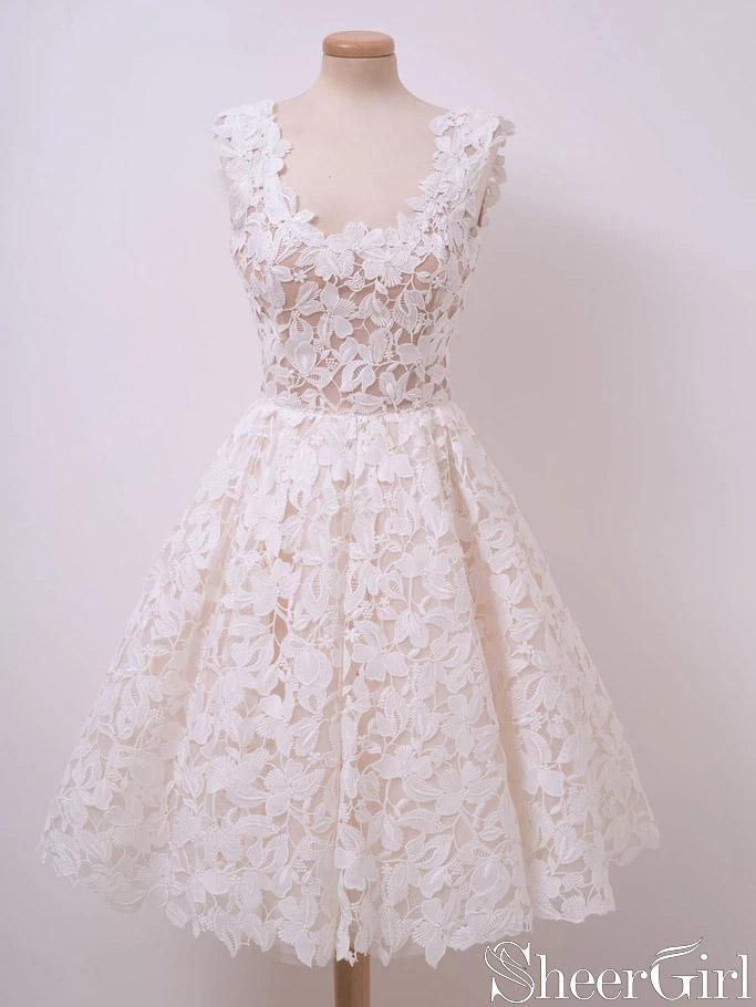 Ivory Lace Homecoming Dresses Square Neck Short Prom Dress ARD2383