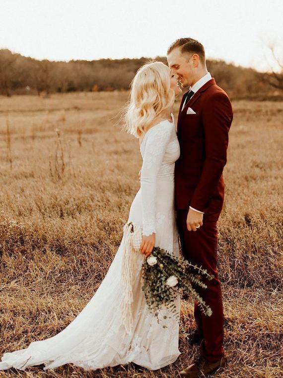 Ivory Long Sleeve Rustic Wedding Dresses Backless Sheath Beach Wedding Dress AWD1219 Ivory Long Sleeve Rustic Wedding Dresses Backless Sheath Beach Wedding Dress AWD1219