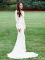 Vestidos de novia de sirena de color marfil, vestidos de novia de encaje de manga larga sin espalda AWD1134