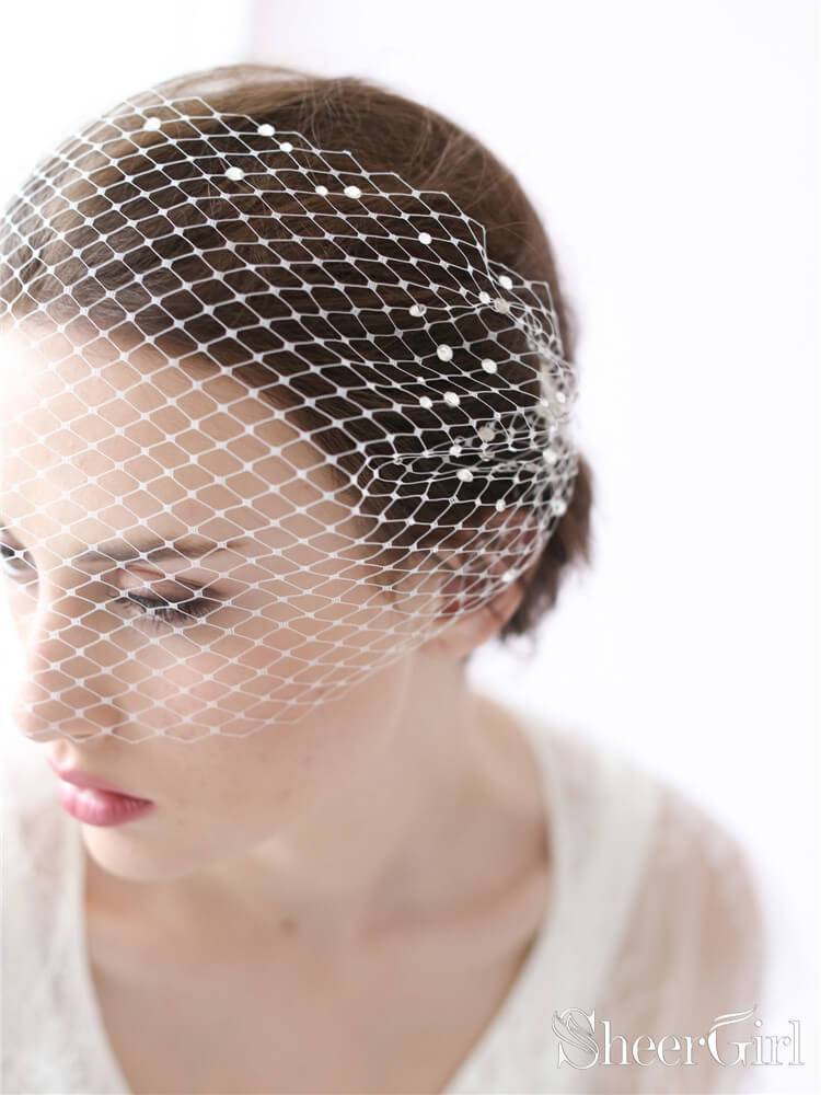Ivory Mesh Birdcage Veils with Tiny Beads ACC1084-SheerGirl